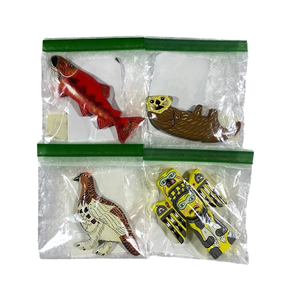 Vintage 90s Alaskan Bob McCabe Hand Carved/Painted 5” Magnets NWT